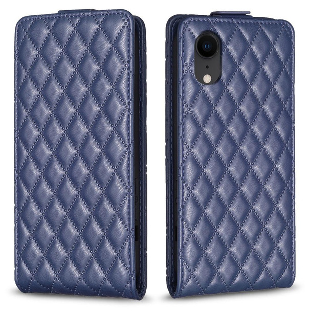 For iPhone XR Diamond Lattice Vertical Flip Leatherette Phone Case(Blue)