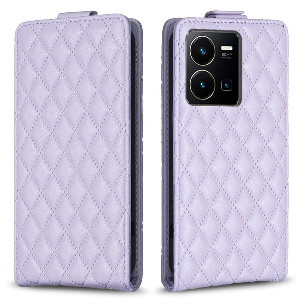 For vivo Y35 4G / Y22s Diamond Lattice Vertical Flip Leather Phone Case(Purple)