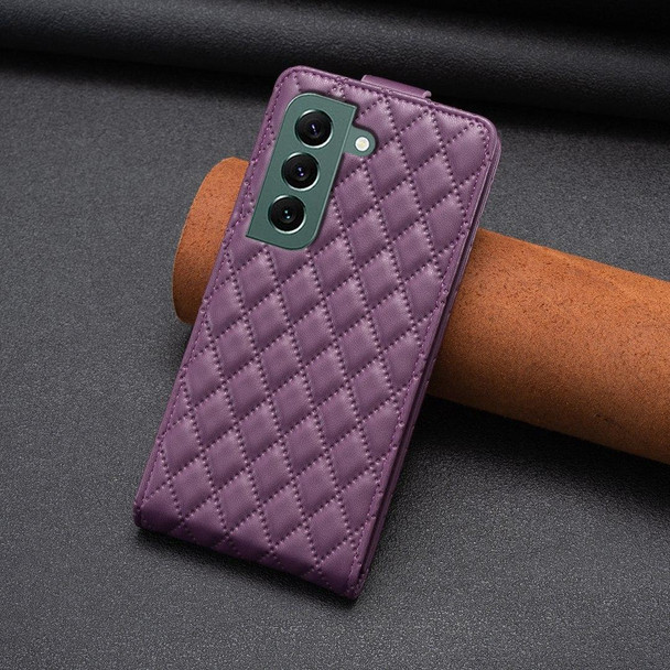 For Samsung Galaxy S21 FE 5G Diamond Lattice Vertical Flip Leatherette Phone Case(Dark Purple)