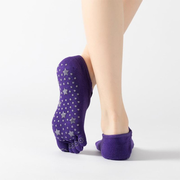 Terry Five-Finger Socks Cotton Thickened Warm and Non-Slip Yoga Socks Cross Strap Dance Socks, Size: One Size(Open Toe (Deep Purple))