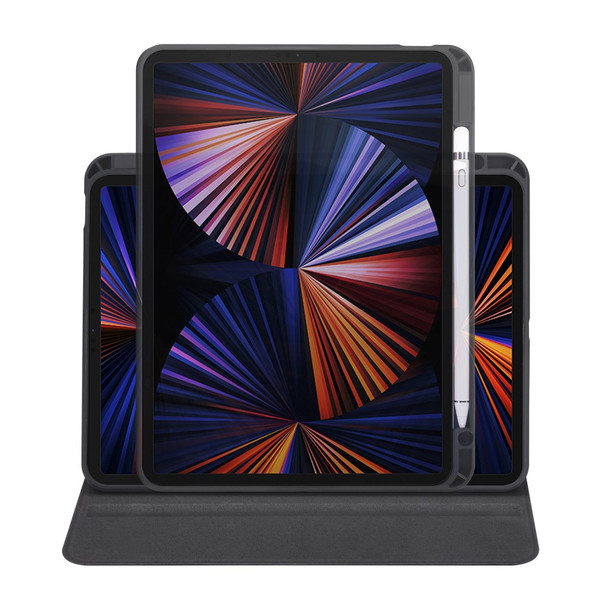 For iPad Pro 11 (2020) / (2021) / (2022) / iPad Air (2020) / (2022) Rotary Kickstand Tablet Case PU Leather + Acrylic Protective Cover - Black