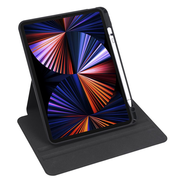 For iPad Pro 11 (2020) / (2021) / (2022) / iPad Air (2020) / (2022) Rotary Kickstand Tablet Case PU Leather + Acrylic Protective Cover - Black