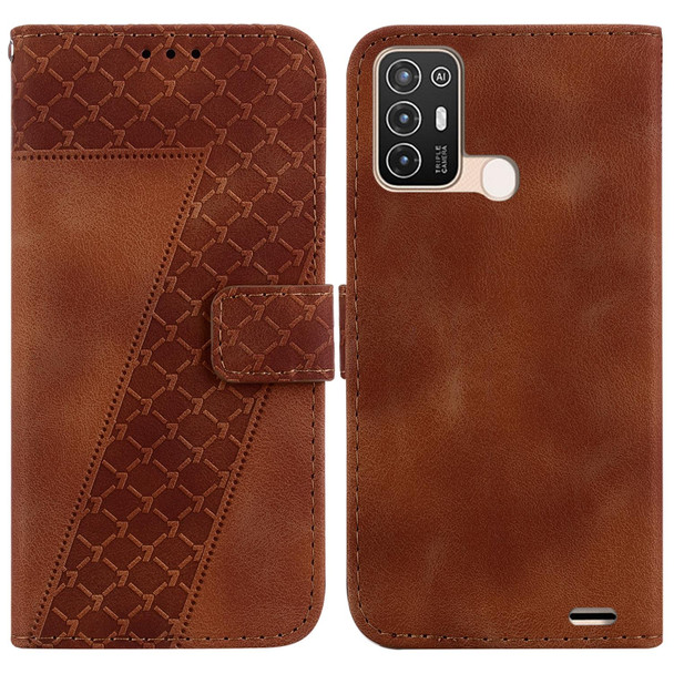 For ZTE Blade A52 7-shaped Embossed Leather Phone Case(Brown)