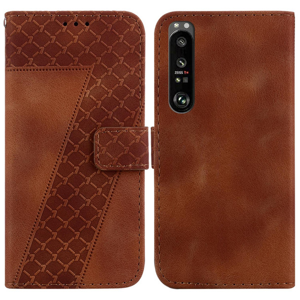 For Sony Xperia 1 III 7-shaped Embossed Leatherette Phone Case(Brown)