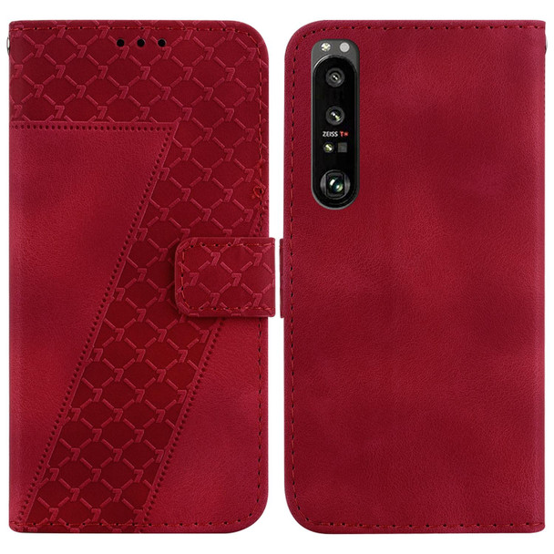 For Sony Xperia 1 III 7-shaped Embossed Leatherette Phone Case(Red)