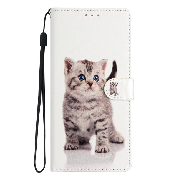 For iPhone 15 Colored Drawing Leatherette Phone Case(Little Tabby Cat)