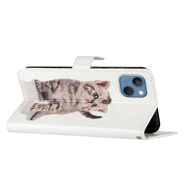For iPhone 15 Colored Drawing Leatherette Phone Case(Little Tabby Cat)