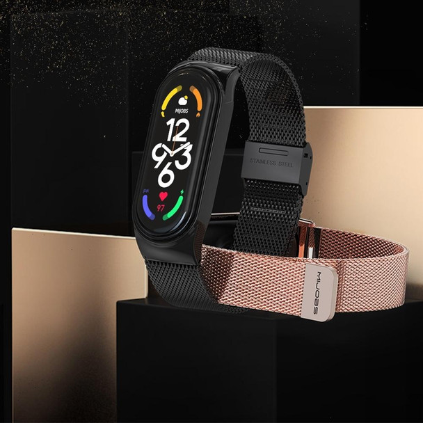 For Xiaomi Mi Band 8 Mijobs CS Case Milan Magnetic Stainless Steel Watch Band(Black)