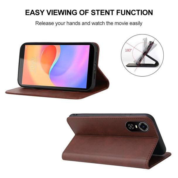 For ZTE Blade A31 Plus Magnetic Closure Leather Phone Case(Brown)