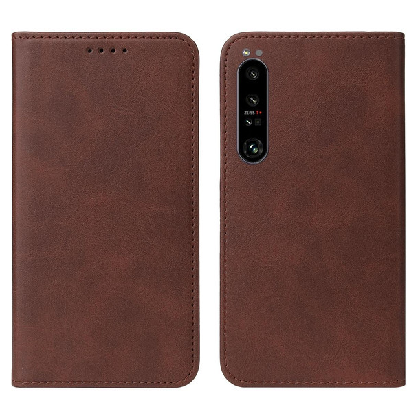 For Sony Xperia 1 IV Magnetic Closure Leatherette Phone Case(Brown)