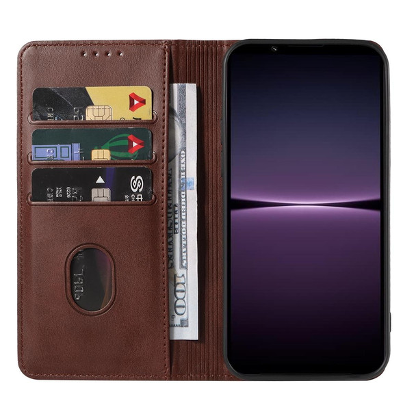 For Sony Xperia 1 IV Magnetic Closure Leatherette Phone Case(Brown)