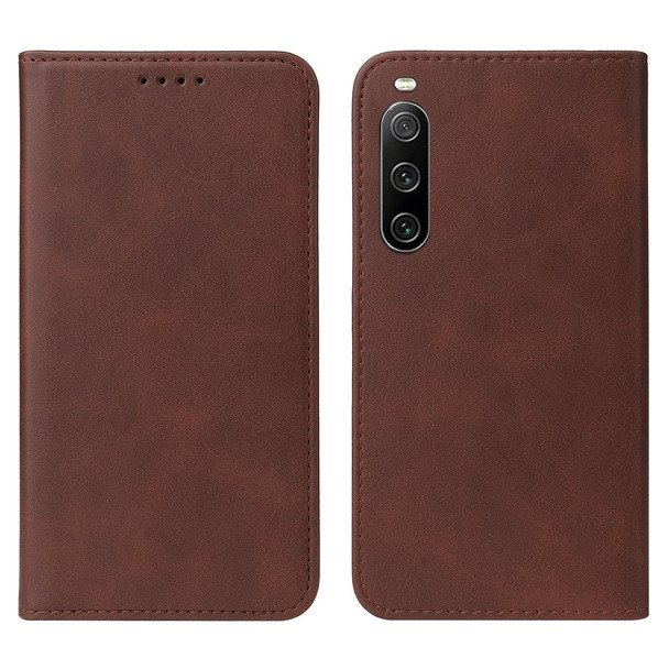 For Sony Xperia 10 IV Magnetic Closure Leatherette Phone Case(Brown)