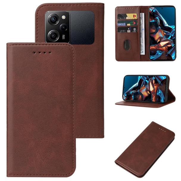 For Xiaomi Poco X5 Pro Magnetic Closure Leather Phone Case(Brown)