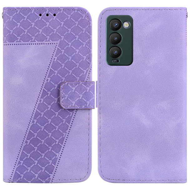 For Tecno Camon 18/18 P 7-shaped Embossed Leatherette Phone Case(Purple)