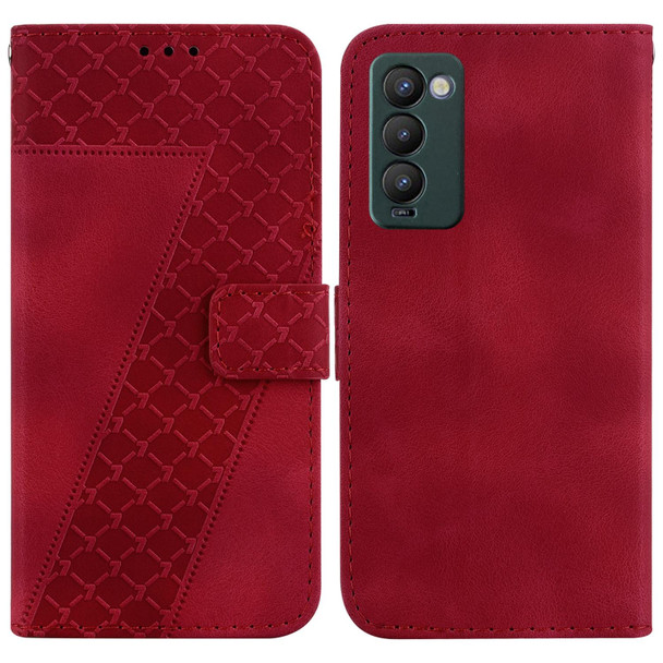 For Tecno Camon 18/18 P 7-shaped Embossed Leatherette Phone Case(Red)