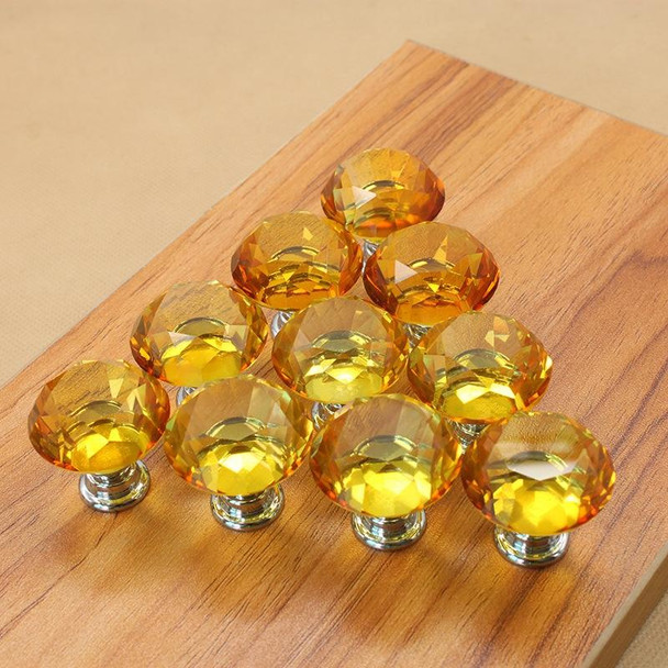 10 PCS 30mm K9 Clear Crystal Glass Chromium-plated One-hole Drawer Handle(Yellow)