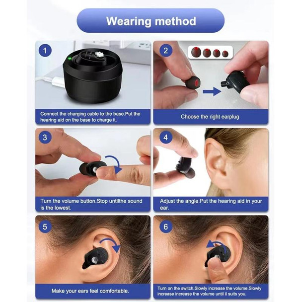 CIC Hearing Aids Rechargeable Invisible Wireless Hearing Aid Sound Amplifier(Black)