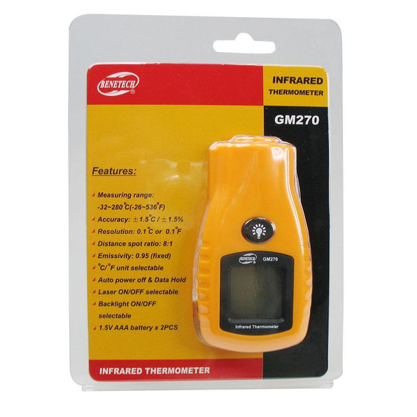 BENETECH Digital Mini Infrared Thermometer, Temperature Range: -32 - 280 Degree (GM270)(Yellow)