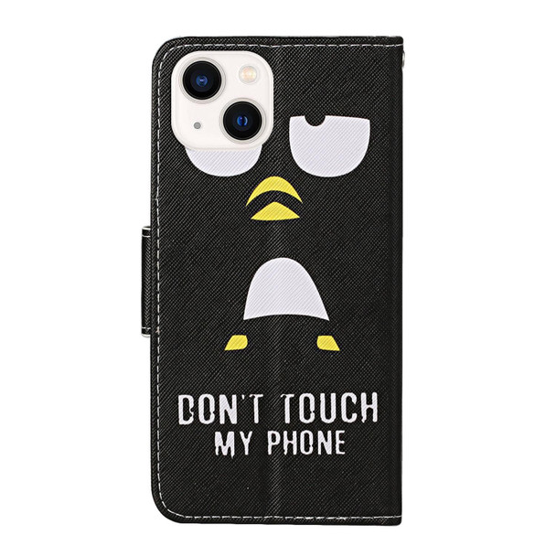 For iPhone 15 3D Colored Drawing Flip Leatherette Phone Case(Penguins)