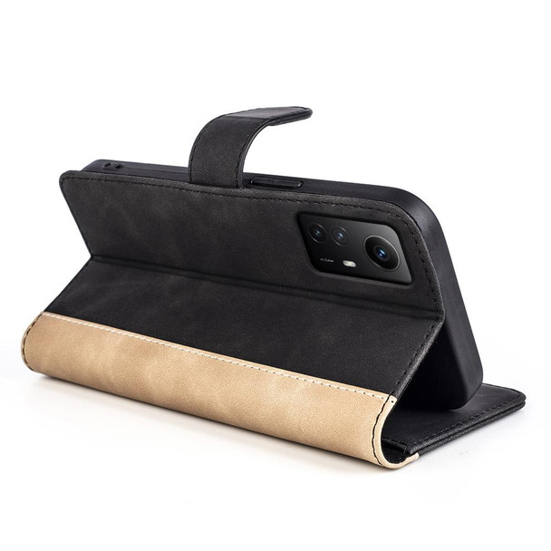 For Redmi 12 Stitching Horizontal Flip Leatherette Phone Case(Black)