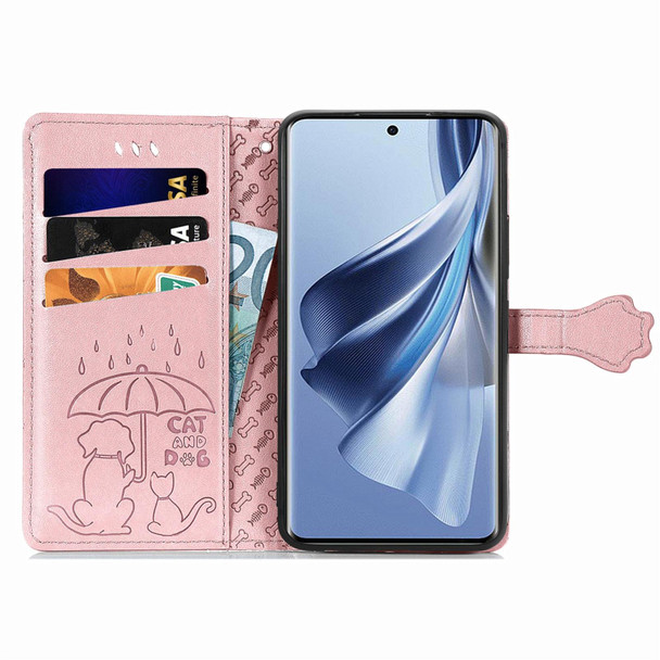 For OPPO Reno10 Global / 10 Pro Global Cat and Dog Embossed Leatherette Phone Case(Rose Gold)