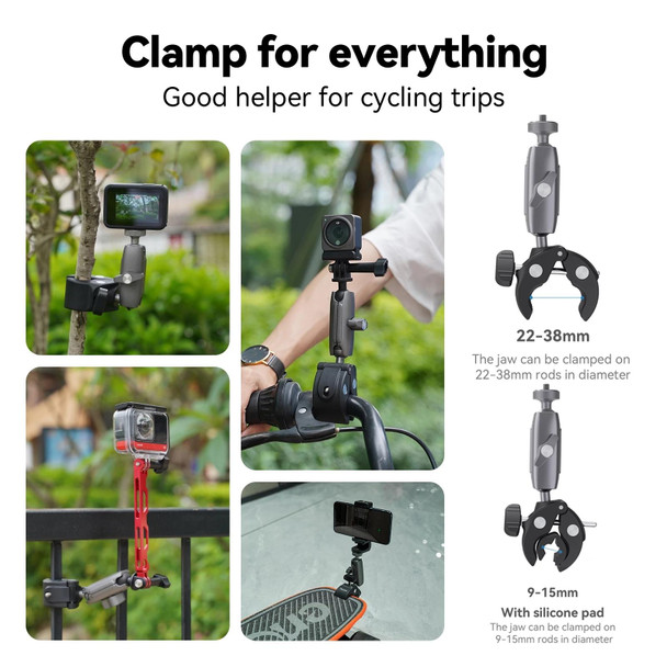 TELESIN  Aluminum Alloy Crab Claw Handlebar Tube Clamp For Sports Camera Mobile Phones