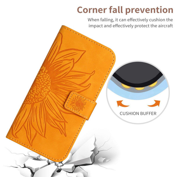 For OPPO Reno10 Global / Reno10 Pro Global Skin Feel Sun Flower Embossed Flip Leatherette Phone Case with Lanyard(Yellow)