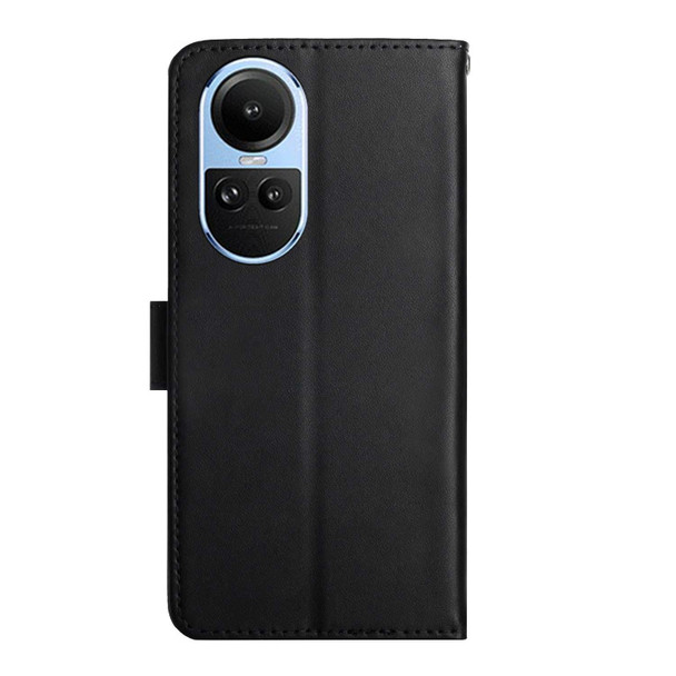 For OPPO Reno10 Global / Reno10 Pro Global HT02 Genuine Leatherette Fingerprint-proof Flip Phone Case(Black)