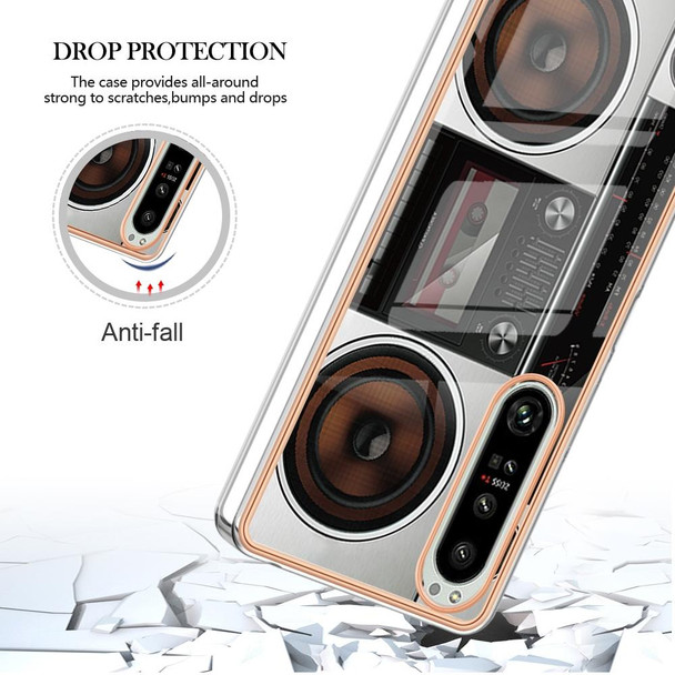 For Sony Xperia 1 IV Electroplating Marble Dual-side IMD Phone Case(Retro Radio)