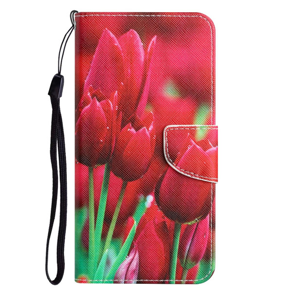 For iPhone 15 Pro Colored Drawing Leatherette Phone Case(Tulips)