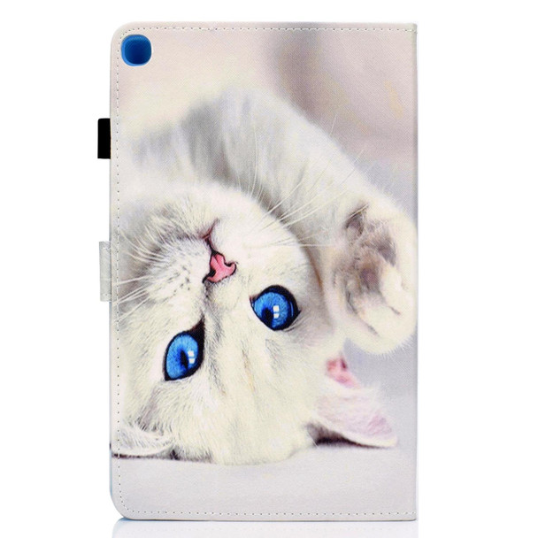 For Samsung Galaxy Tab A7 (2020) T500 Colored Drawing Pattern Horizontal Flip PU Leatherette Case with Holder & Card Slots & Anti-skid Strip & Sleep / Wake-up Function(White Cat)