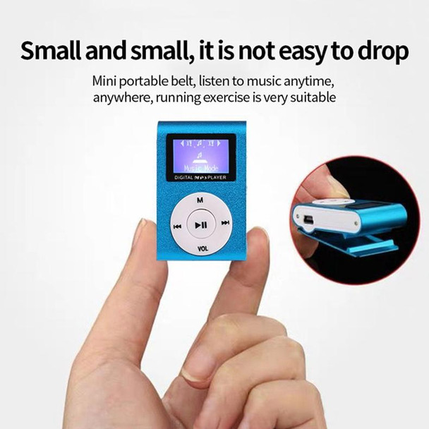 Mini Lavalier Metal MP3 Music Player with Screen, Style: with Earphone+Cable(Blue)
