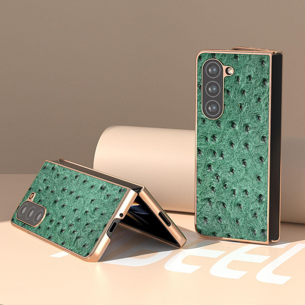 For Samsung Galaxy Z Fold5 Genuine Leatherette Ostrich Texture Series Nano Plating Phone Case(Green)