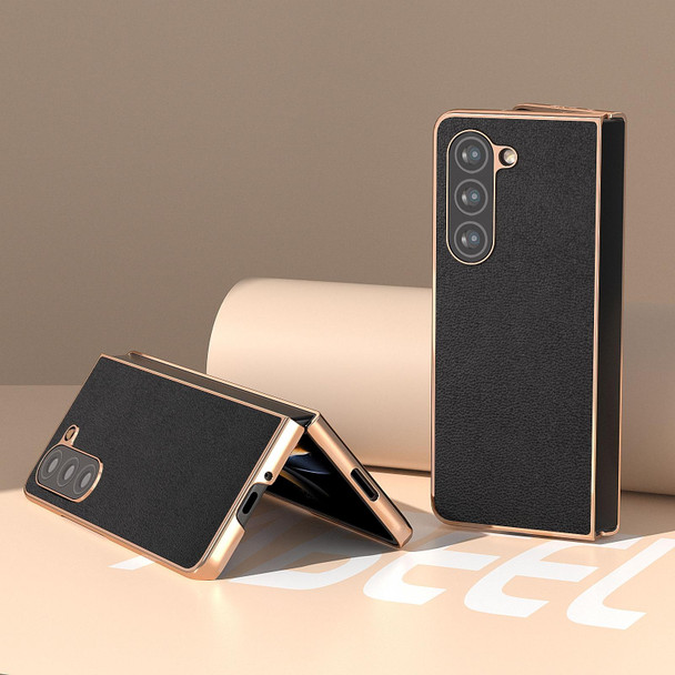 For Samsung Galaxy Z Fold5 Genuine Leatherette Luolai Series Nano Plating Phone Case(Black)