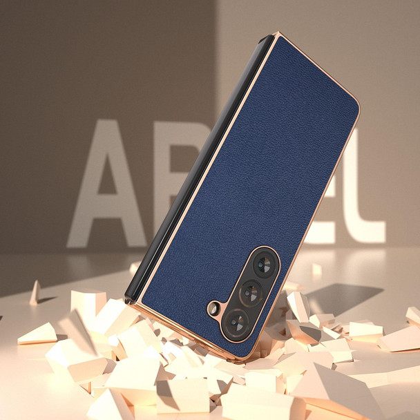 For Samsung Galaxy Z Fold5 Genuine Leatherette Luolai Series Nano Plating Phone Case(Dark Blue)