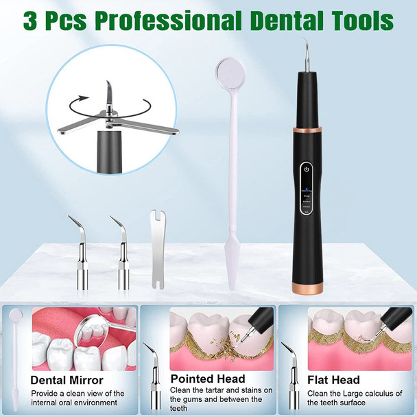 H02077 Plaque Remover Ultrasonic Scaler Tooth Cleaner 5 Modes Rechargeable Teeth Stain Remover Tool - Black