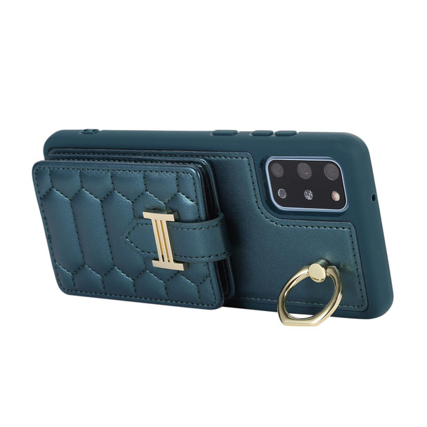 For Samsung Galaxy S20+ Vertical Card Bag Ring Holder Phone Case with Dual Lanyard(Dark Green)