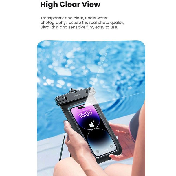 USAMS US-YD012 6.7 inch Transparent IP68 Waterproof Swimming Cell Phone Bag(Black)