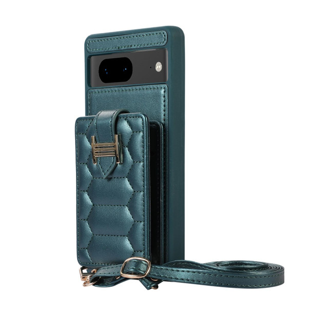 For Google Pixel 7 Vertical Card Bag Ring Holder Phone Case with Dual Lanyard(Dark Green)