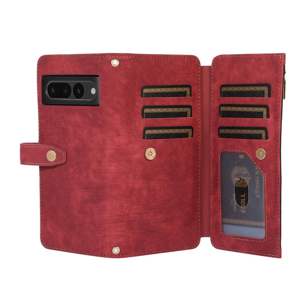 For Google Pixel 7 Pro Dream 9-Card Wallet Zipper Bag Leatherette Phone Case(Red)