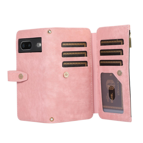 For Google Pixel 7 Dream 9-Card Wallet Zipper Bag Leatherette Phone Case(Pink)