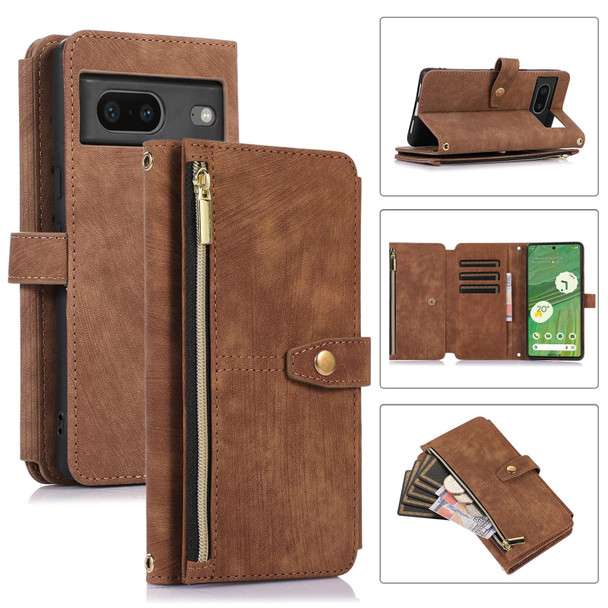 For Google Pixel 7 Dream 9-Card Wallet Zipper Bag Leatherette Phone Case(Brown)