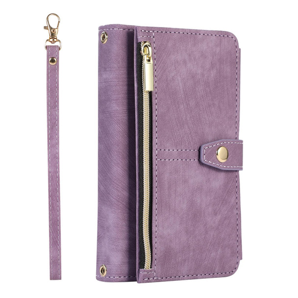 For Google Pixel Fold Dream 9-Card Wallet Zipper Bag Leatherette Phone Case(Purple)