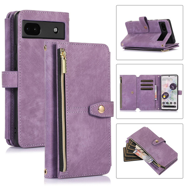 For Google Pixel 6a Dream 9-Card Wallet Zipper Bag Leatherette Phone Case(Purple)