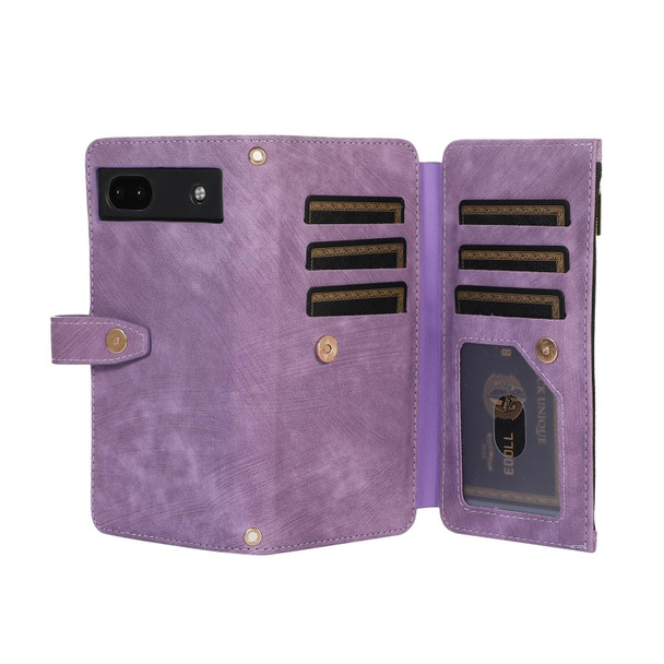 For Google Pixel 6a Dream 9-Card Wallet Zipper Bag Leatherette Phone Case(Purple)