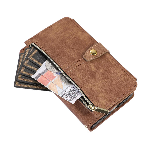 For Google Pixel Fold Dream 9-Card Wallet Zipper Bag Leatherette Phone Case(Brown)