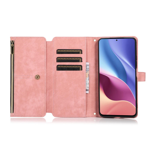 For Xiaomi Redmi K40 Dream 9-Card Wallet Zipper Bag Leather Phone Case(Pink)