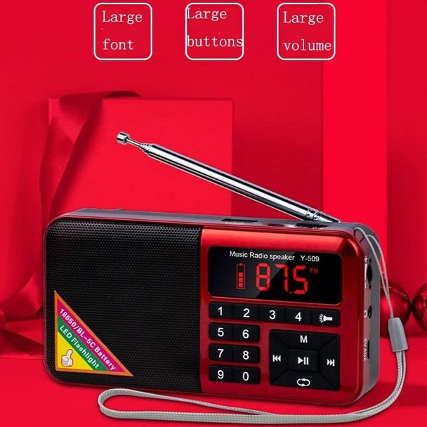 Bluetooth Card Radio Digital FM Player, Specifications: Y-509FM (No Solar Panel)(Red)