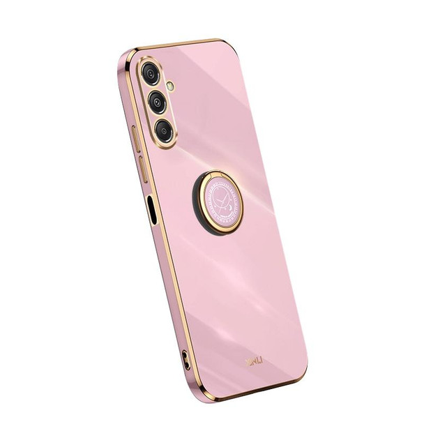 For Samsung Galaxy M34 5G XINLI Straight Edge 6D Electroplate TPU Phone Case with Ring Holder(Cherry Purple)