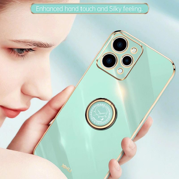 For Xiaomi Redmi 12 4G XINLI Straight Edge 6D Electroplate TPU Phone Case with Ring Holder(Mint Green)